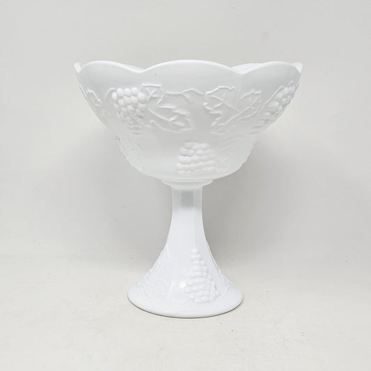 Compote / Wedding Bowl with Lid, Colony Harvest Milk Glass, Embossed Grapes, Vintage