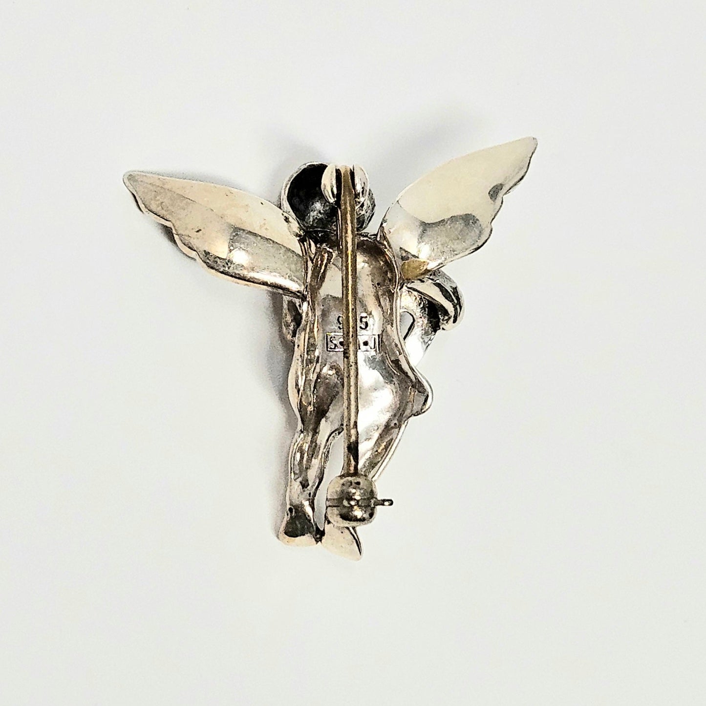Brooch / Pin, Judith Jack, Marcasite Cupid Angel with Open Heart, Sterling Silver, Vintage
