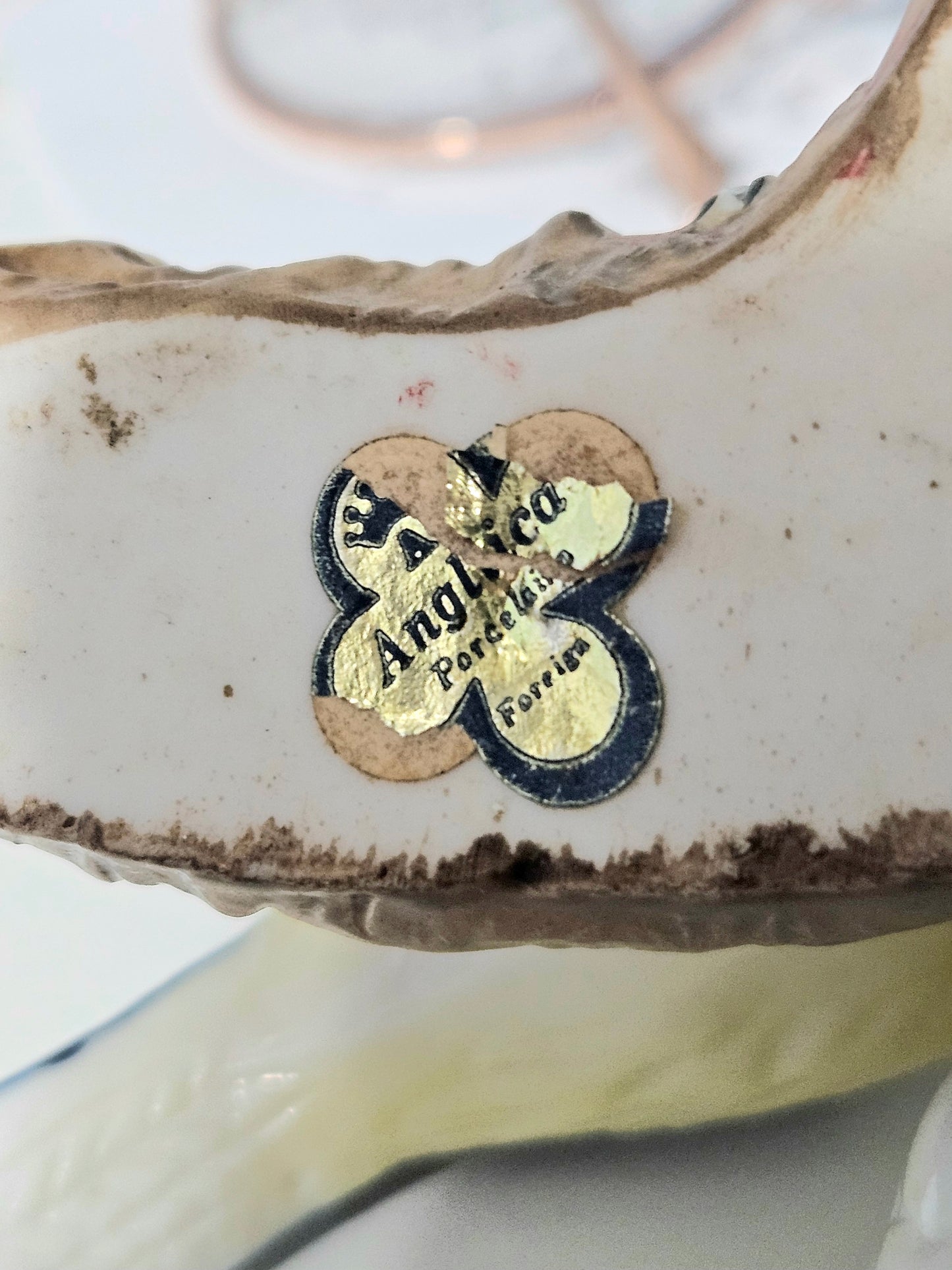 Figurine, Eurasian Blue Tit Bird on Log, Hand Painted Porcelain, Antique Foreign, early 1900's