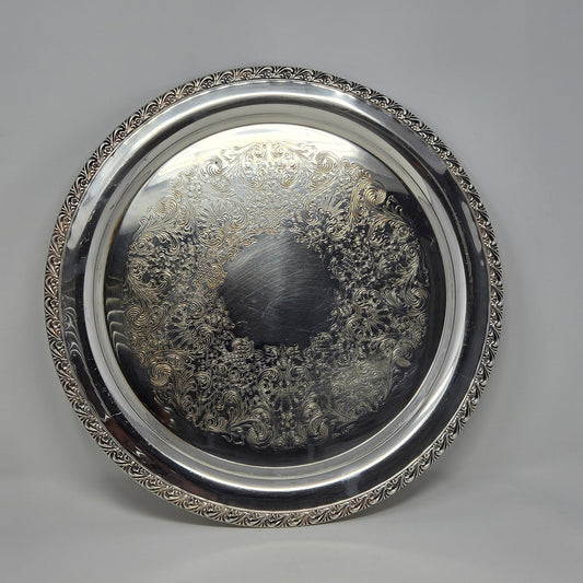 Tray, Wm Rogers ISC, Floral Pattern 772, Ornate Etched Silverplate, 15", Vintage