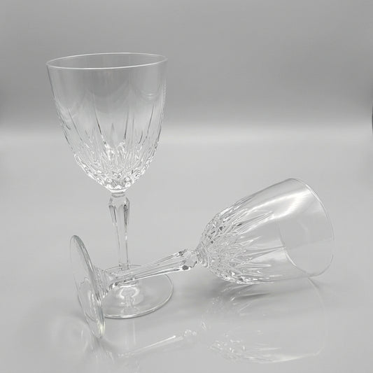 Wine Glasses: Cristal d'Arques-Durand Diamant, Faceted Stem, Set of 2, France, Vintage 1965