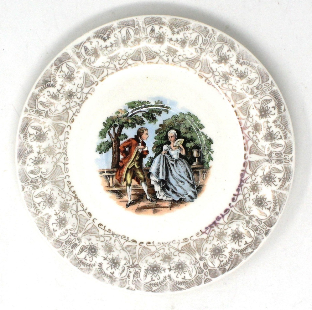 Saucers, Fragonard Courting Couple, Gold Filigree, Vintage USA