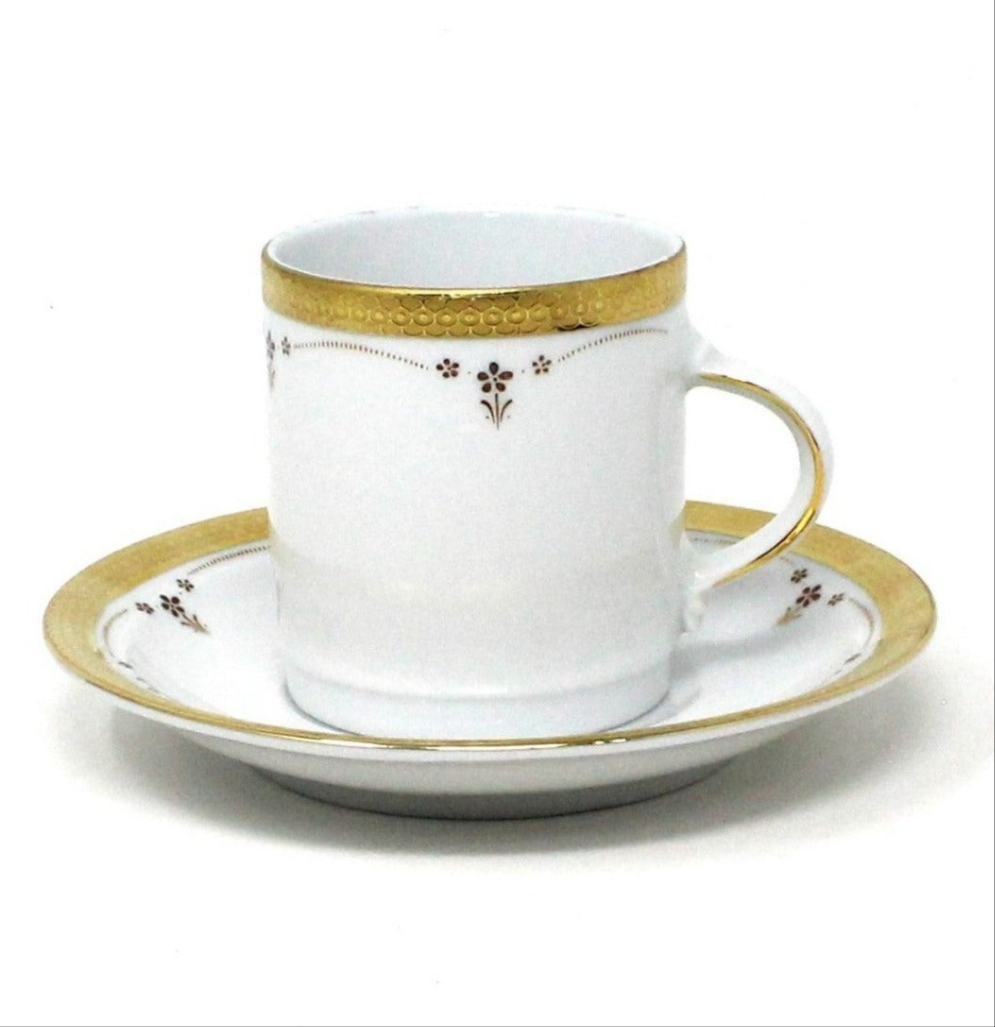 Demitasse & Saucer, Tirschenreuth Bavaria, Gold Encrusted Floral, Vintage Germany