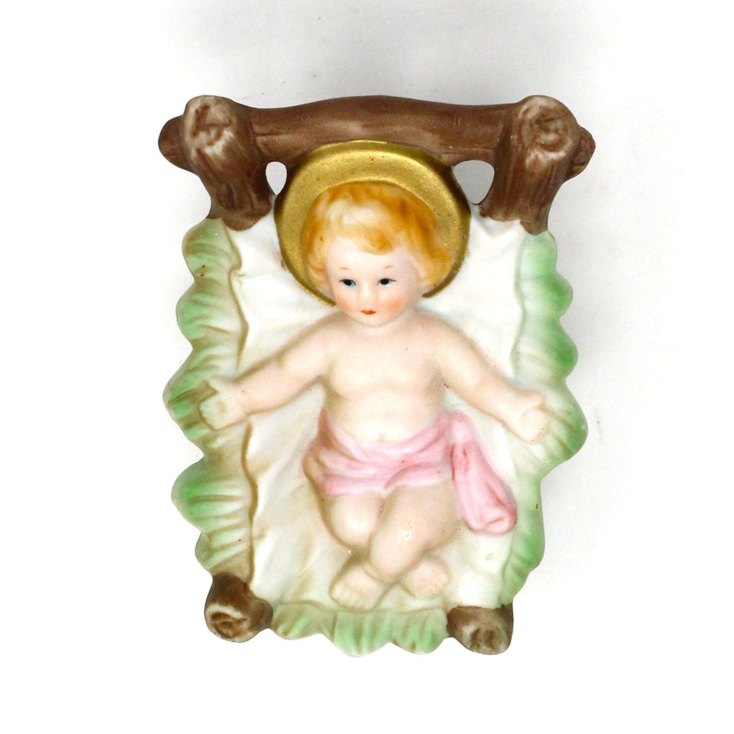 Figurine, Baby Jesus in Manger, Hand Painted, Gilded Porcelain, Japan, Vintage, RARE