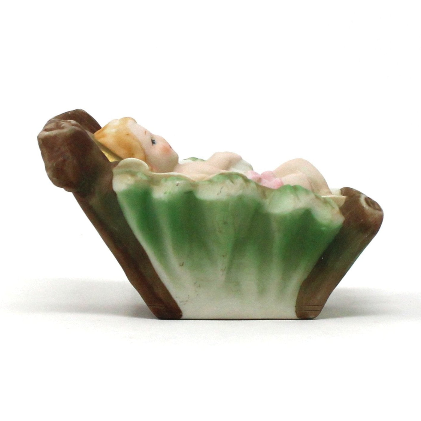 Figurine, Baby Jesus in Manger, Hand Painted, Gilded Porcelain, Japan, Vintage, RARE