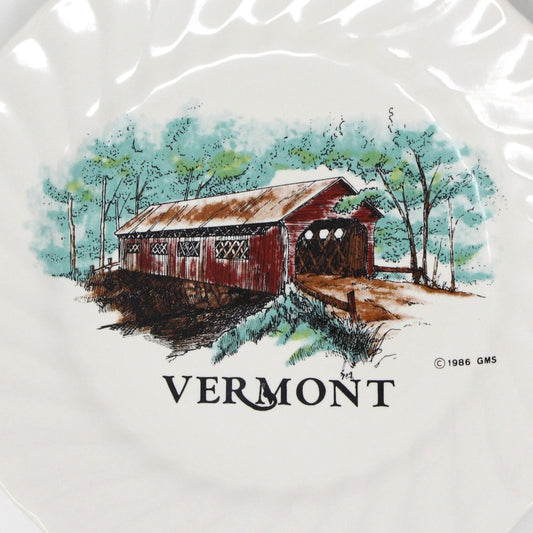 Decorative Plate, Souvenir Plate, Vermont Covered Bridge, Vintage, Japan, 1986