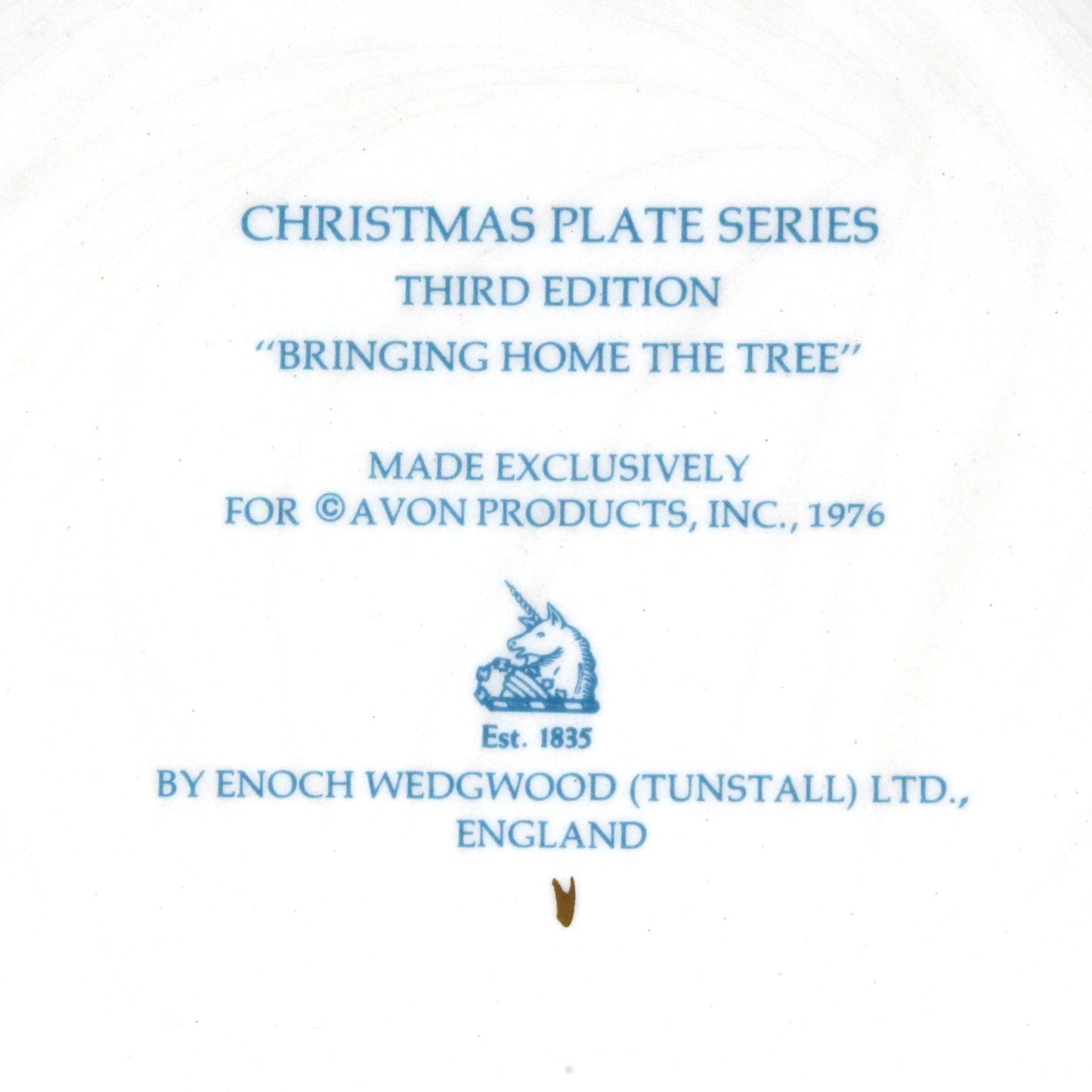 Decorative Plate, Christmas Plate, Bringing Home the Tree 1976, Enoch Wedgwood for Avon, Vintage
