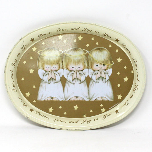 Tray, Ruth Morehead, Three Angels Praying, Peace Love & Joy to You, Oval Serving Tray, Vintage, 1990's