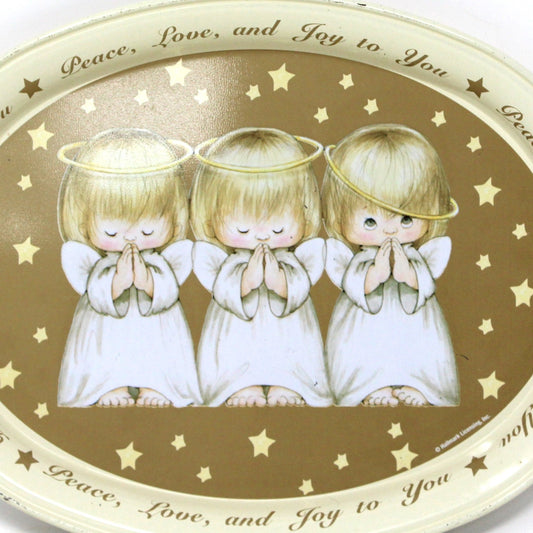 Tray, Ruth Morehead, Three Angels Praying, Peace Love & Joy to You, Oval Serving Tray, Vintage, 1990's