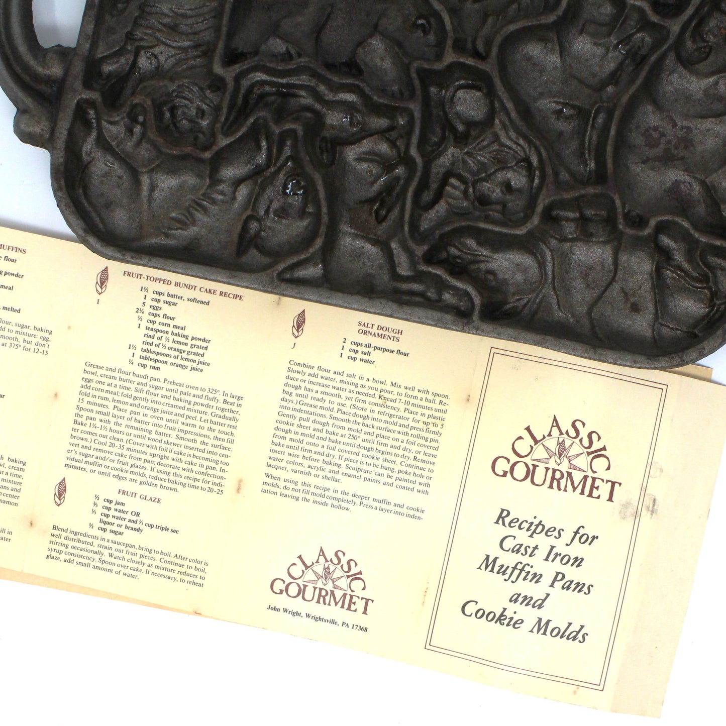 Baking Mold, Animal Shaped Puzzlemold, Cast Iron, John Wright 1984 Classic Gourmet, In Original Box, Vintage