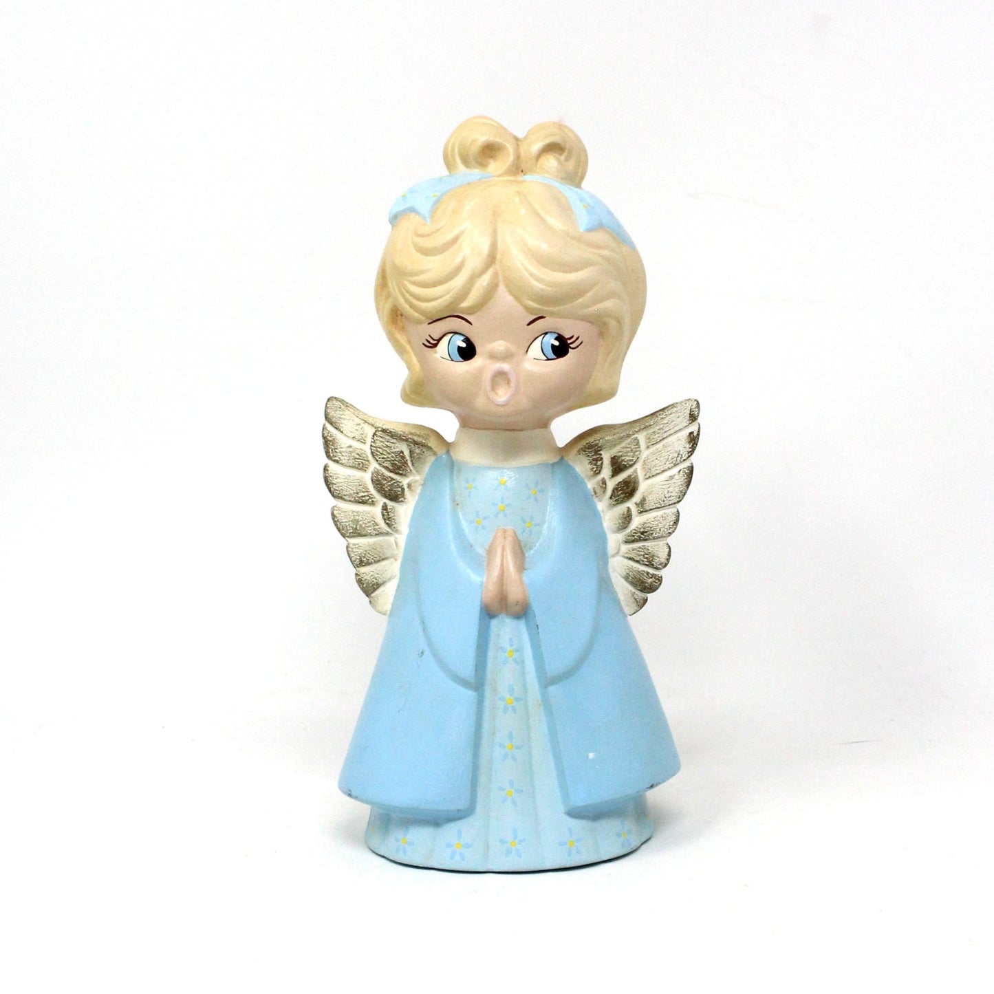 Figurine, Choir Angel, Singing Angel, Caroler, Hand Painted Ceramic, Hobbyist Mold, Christmas Decor, Blue & White, Vintage, 1970's