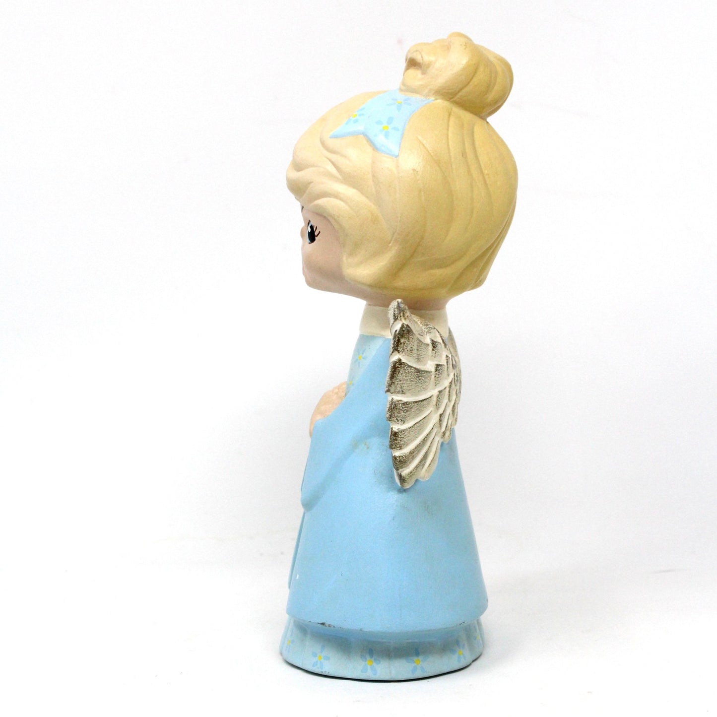 Figurine, Choir Angel, Singing Angel, Caroler, Hand Painted Ceramic, Hobbyist Mold, Christmas Decor, Blue & White, Vintage, 1970's