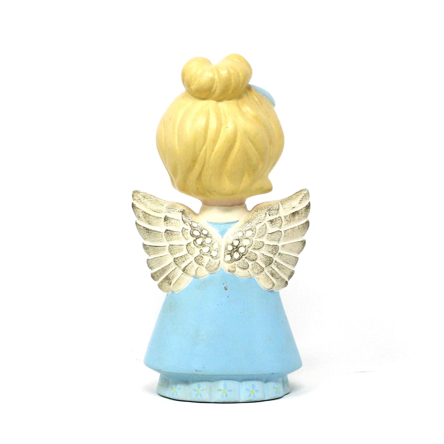 Figurine, Choir Angel, Singing Angel, Caroler, Hand Painted Ceramic, Hobbyist Mold, Christmas Decor, Blue & White, Vintage, 1970's