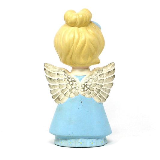 Figurine, Choir Angel, Singing Angel, Caroler, Hand Painted Ceramic, Hobbyist Mold, Christmas Decor, Blue & White, Vintage, 1970's