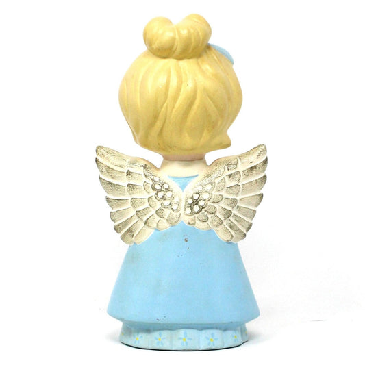 Figurine: Choir Angel, Singing, Blue & White, Gold Wings, Hand Painted Ceramic, Hobbyist Mold, USA, Vintage 1970s