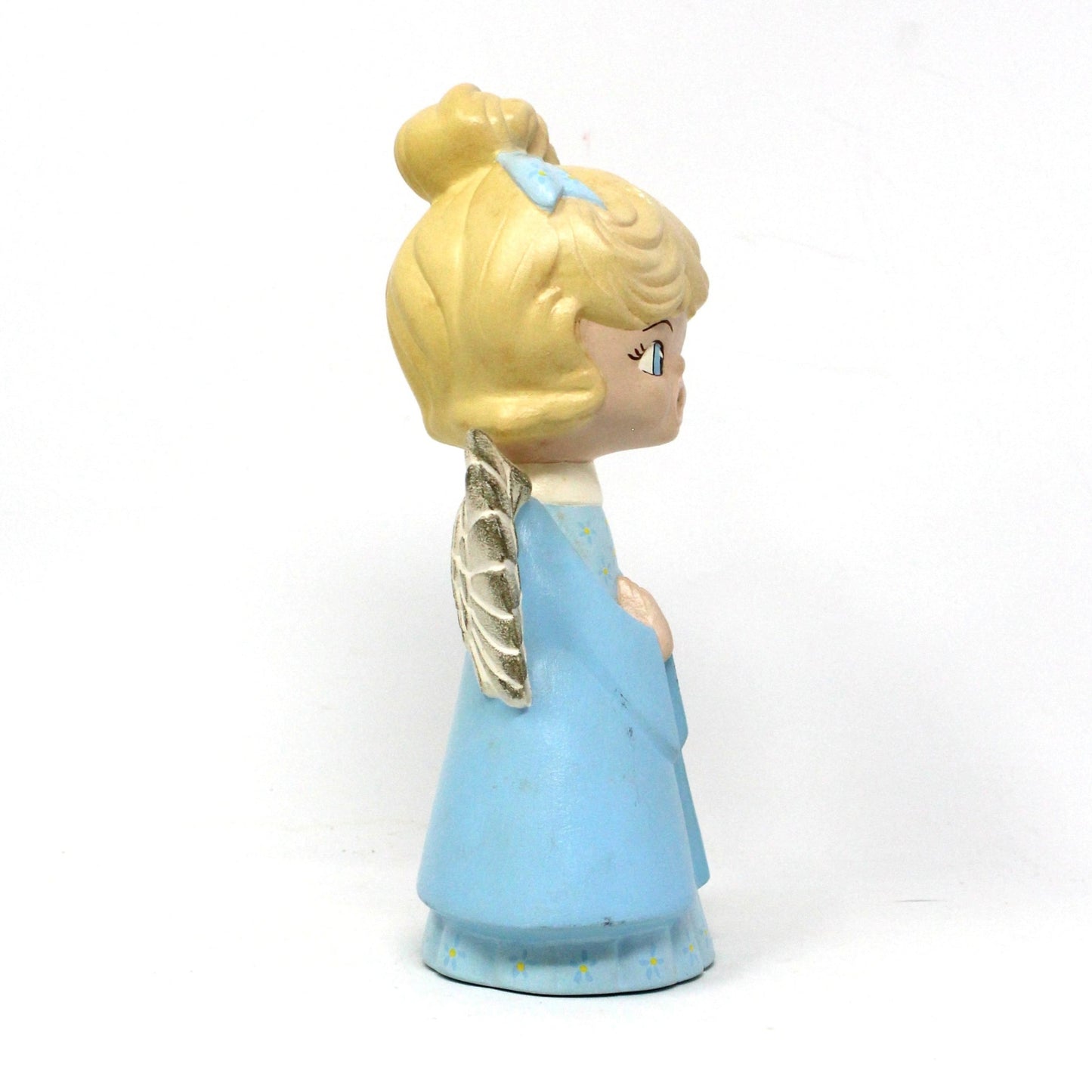 Figurine, Choir Angel, Singing Angel, Caroler, Hand Painted Ceramic, Hobbyist Mold, Christmas Decor, Blue & White, Vintage, 1970's