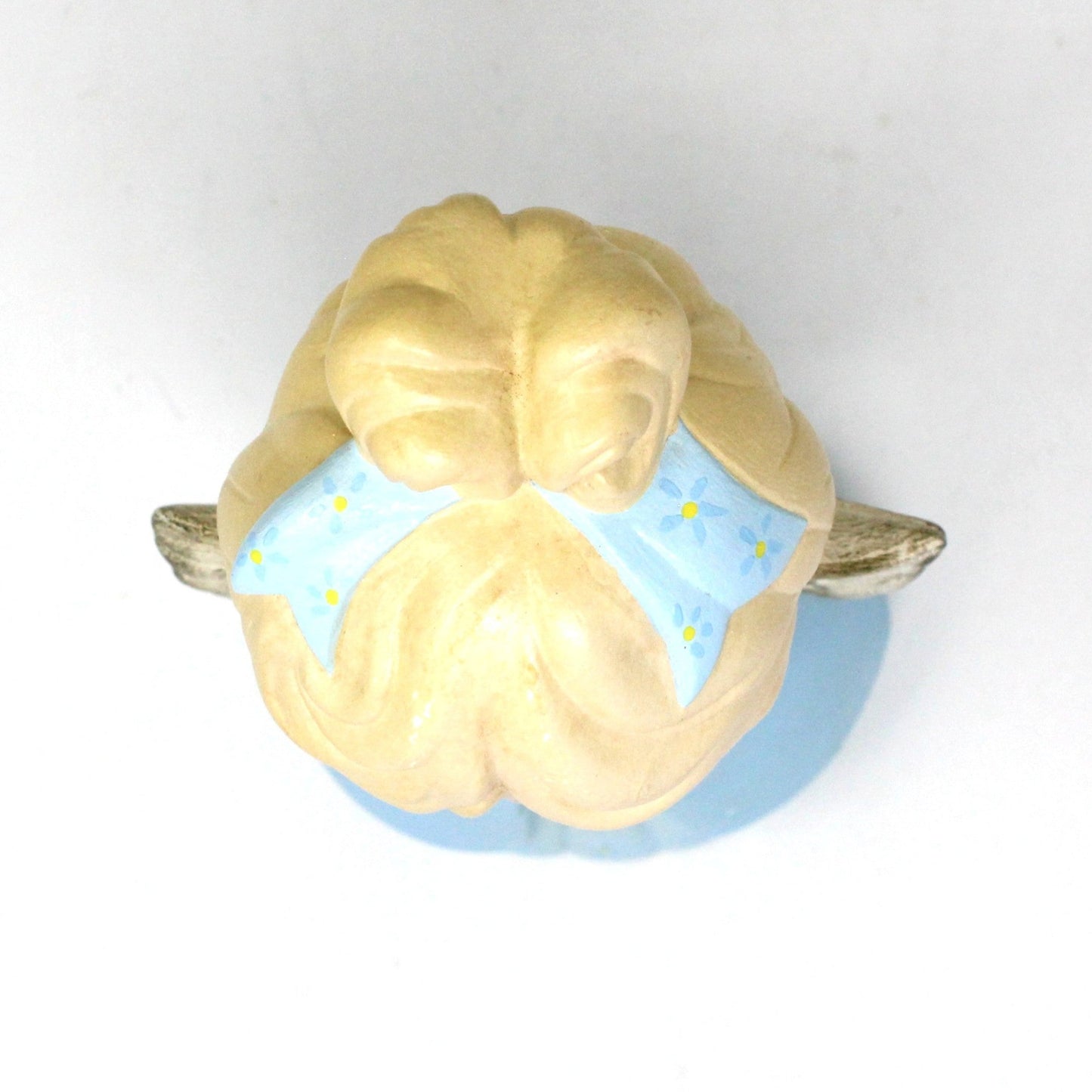 Figurine, Choir Angel, Singing Angel, Caroler, Hand Painted Ceramic, Hobbyist Mold, Christmas Decor, Blue & White, Vintage, 1970's