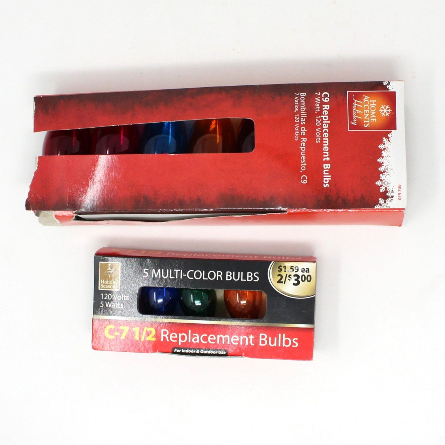 Decorative Christmas Lightbulbs, C-9 / C-7 Transparent Multicolor Bulbs, Set of 12, Vintage