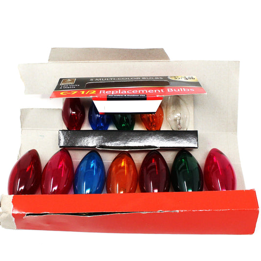 Decorative Christmas Lightbulbs, C-9 / C-7 Transparent Multicolor Bulbs, Set of 12, Vintage