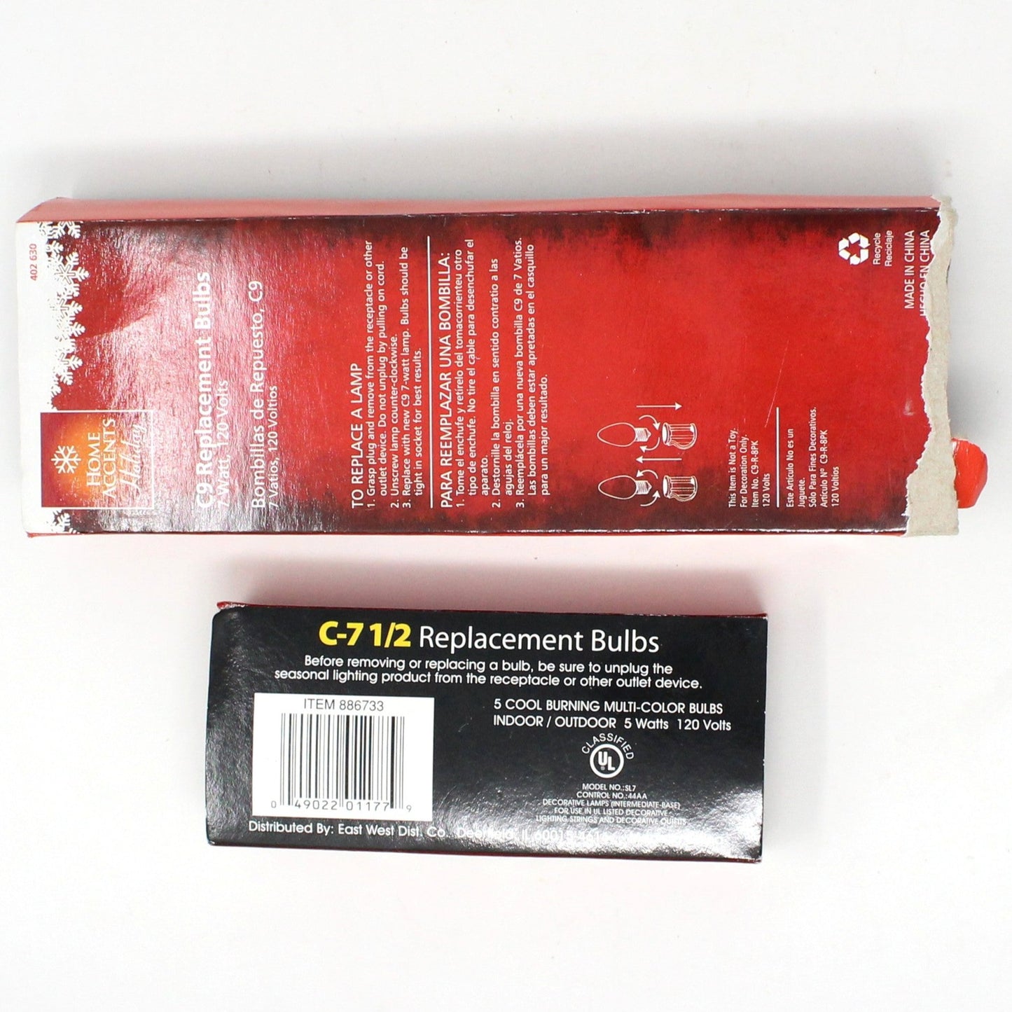 Decorative Christmas Lightbulbs, C-9 / C-7 Transparent Multicolor Bulbs, Set of 12, Vintage