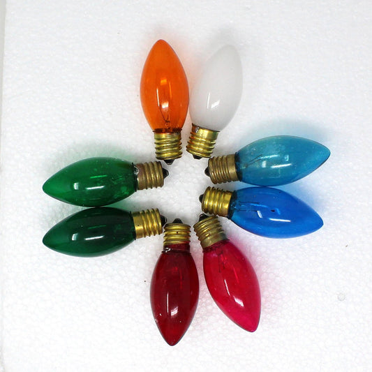 Decorative Christmas Lightbulbs, C-9 Transparent Multicolor Bulbs, Set of 8, Vintage
