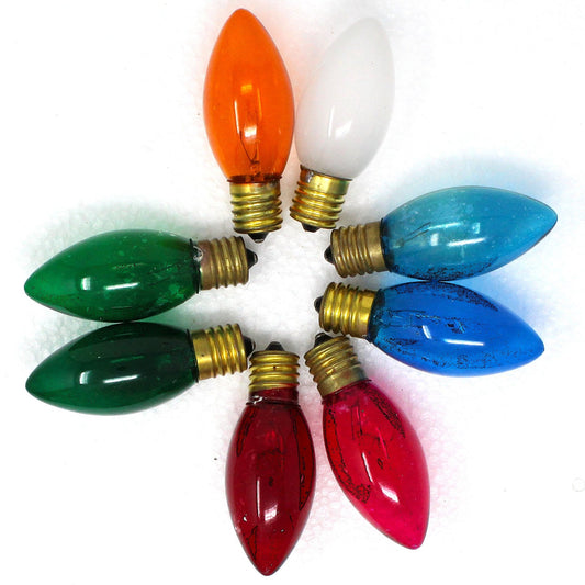 Decorative Christmas Lightbulbs, C-9 Transparent Multicolor Bulbs, Set of 8, Vintage