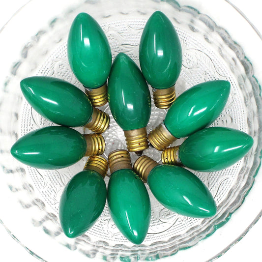 Decorative Christmas Lightbulbs, C-9 Green Bulbs, Set of 10, Vintage