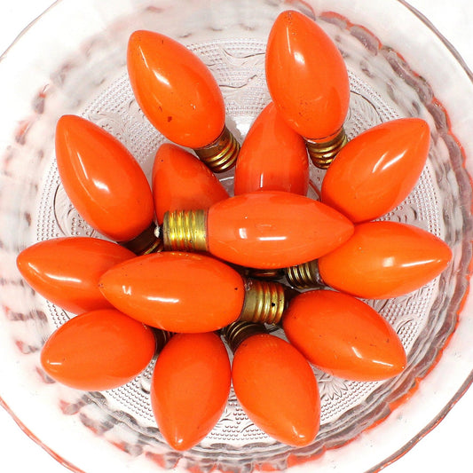 Decorative Christmas Lightbulbs, C-9 Orange Bulbs, Set of 14, Vintage
