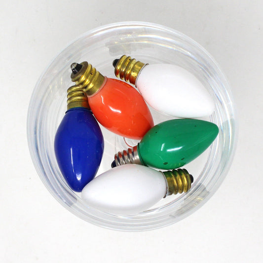 Decorative Christmas Lightbulbs, C-7 Multicolor Bulbs, Set of 5, Vintage