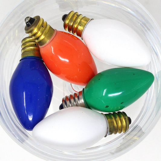 Decorative Christmas Lightbulbs, C-7 Multicolor Bulbs, Set of 5, Vintage