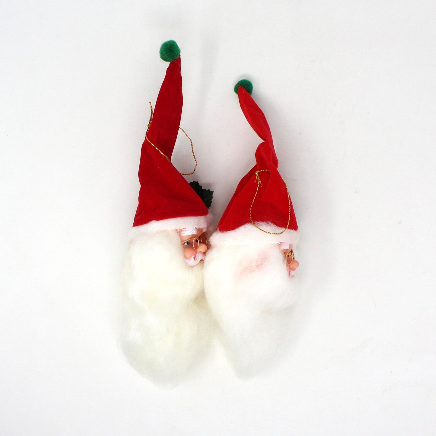 Ornaments, Santa Head with Long Cotton Beard and Glasses, Christmas Kitsch, Vintage