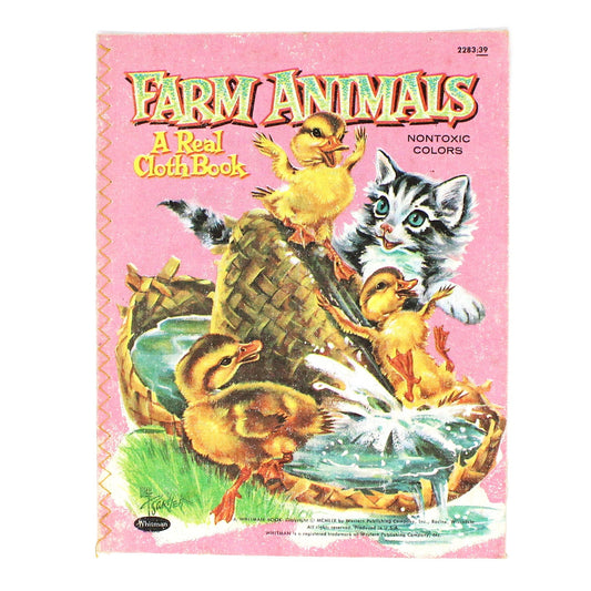 Children's Book, Whitman Cloth Book, Farm Animals, Vintage 1959