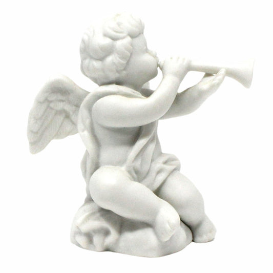 Figurine: Avon, Nativity Cherub Angel with Trumpet, White Bisque Porcelain, Original Box, Taiwan, Vintage 1989