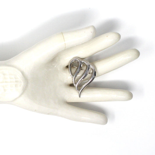 Brooch / Pin, Beau Ster, Open Heart 3 Loop Pin, Sterling Silver, Modernist, Vintage