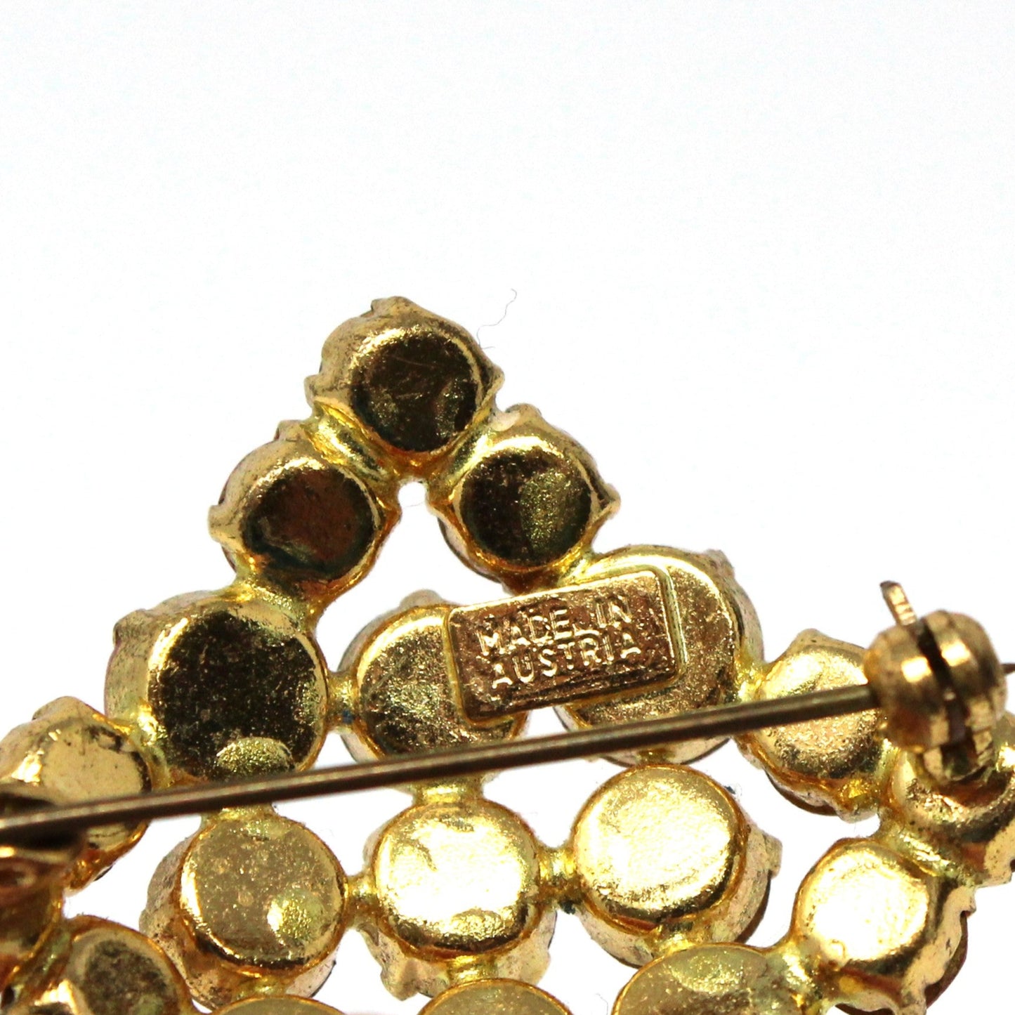 Brooch / Pin, Austrian Crystal Pink Rhinestones, Prong Set, Square Brooch, Vintage, 1950's