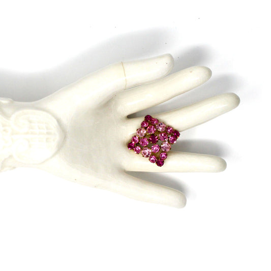 Brooch / Pin, Austrian Crystal Pink Rhinestones, Prong Set, Square Brooch, Vintage, 1950's