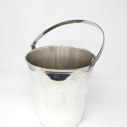 Ice Bucket, Champagne Bucket, Ice Pail, Silverplate, Hinged Handle & Ribbed Banding, Vintage