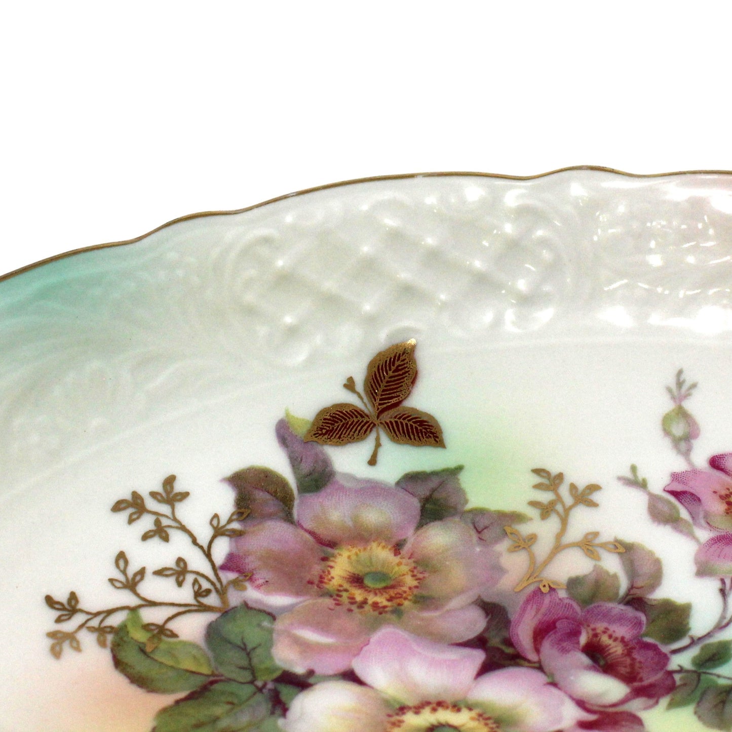 Trinket Dish, Schumann Arzberg, Oval Relish Dish, Wild Rose Blush Pattern, Embossed Porcelain, Germany, Vintage, 1970's
