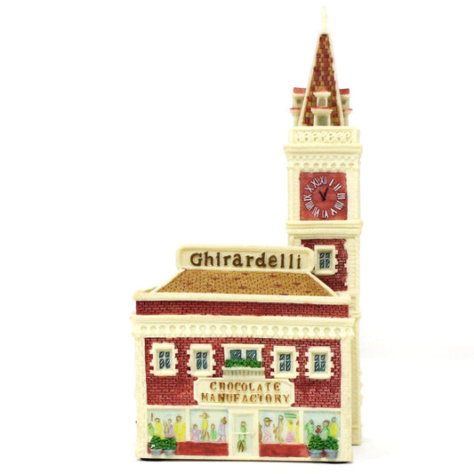 Model of Ghirardelli Chocolate Factory with clock tower, trinket box with lid.