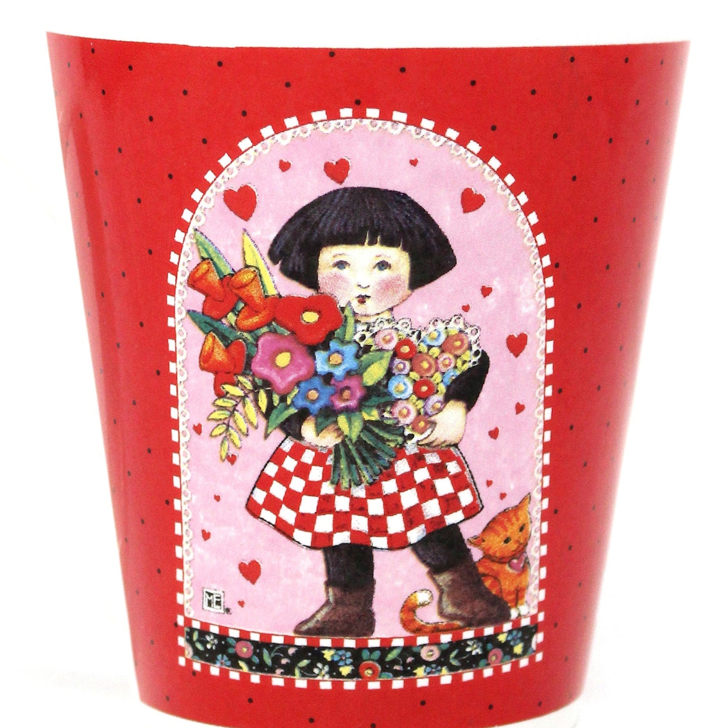 Mug, Mary Engelbreit, Coffee Mug, Girl with Flowers and Hearts, Galerie Brand, Ceramic, Vintage, 1990's