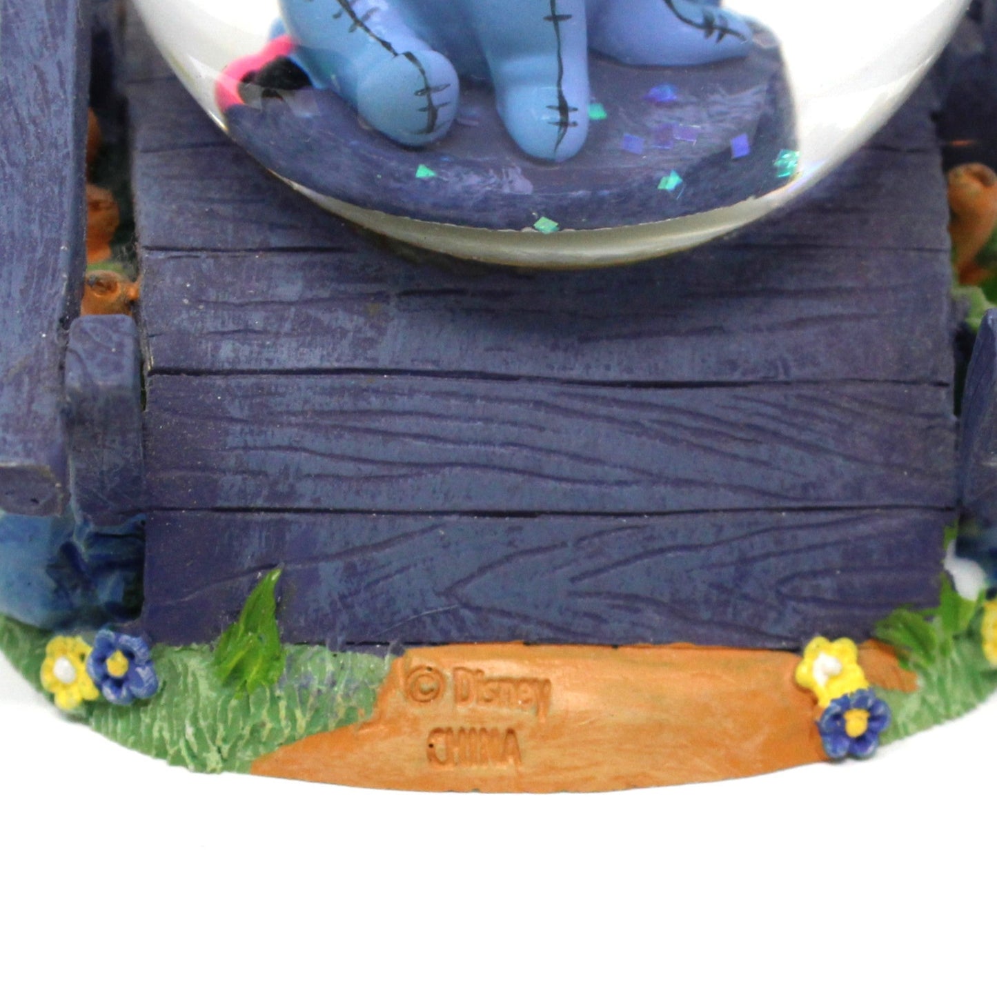 Snowglobe, Disney, Eeyore On Wooden Bridge With Flowers, Mini Snow Globe Collectible, 2000's, SOLD