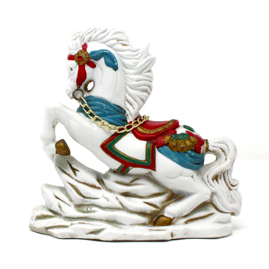 Figurine, Golden Supex, Carousel Horse With Cupid Angel, Porcelain, Vintage, 1980's