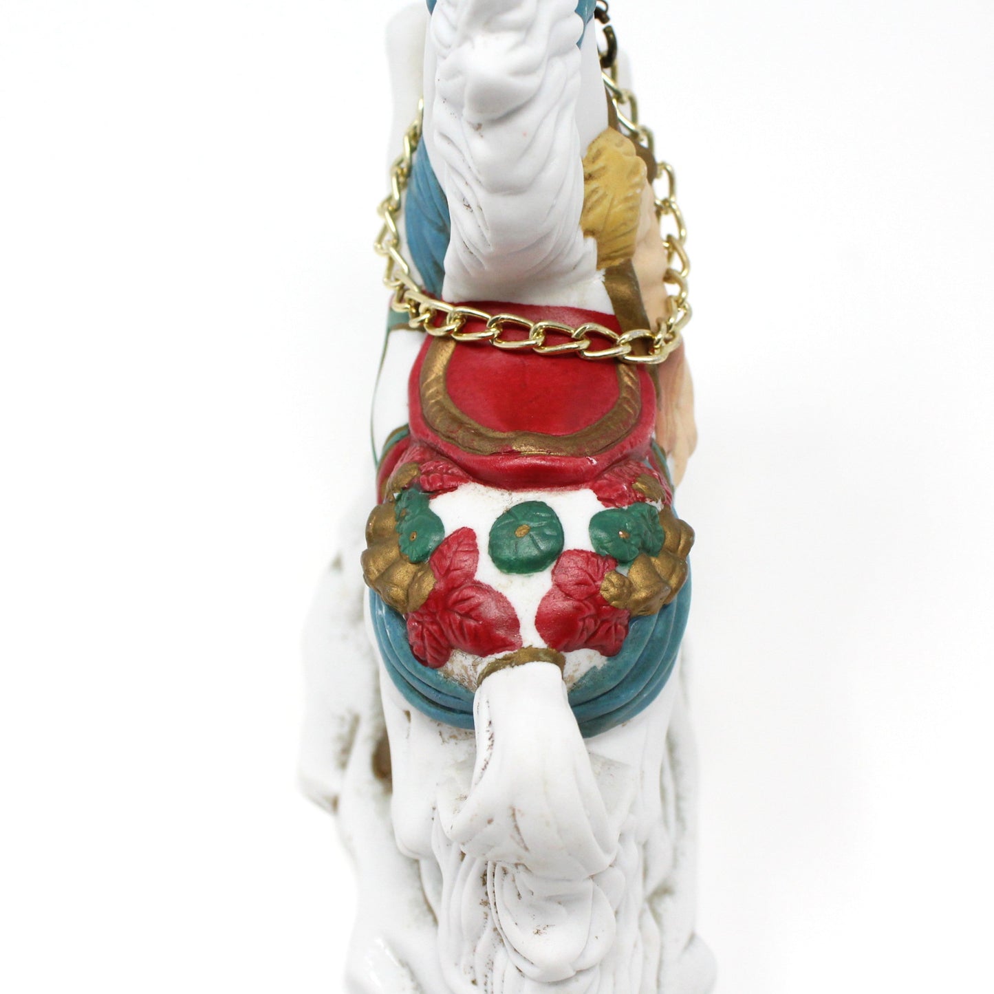 Figurine, Golden Supex, Carousel Horse With Cupid Angel, Porcelain, Vintage, 1980's
