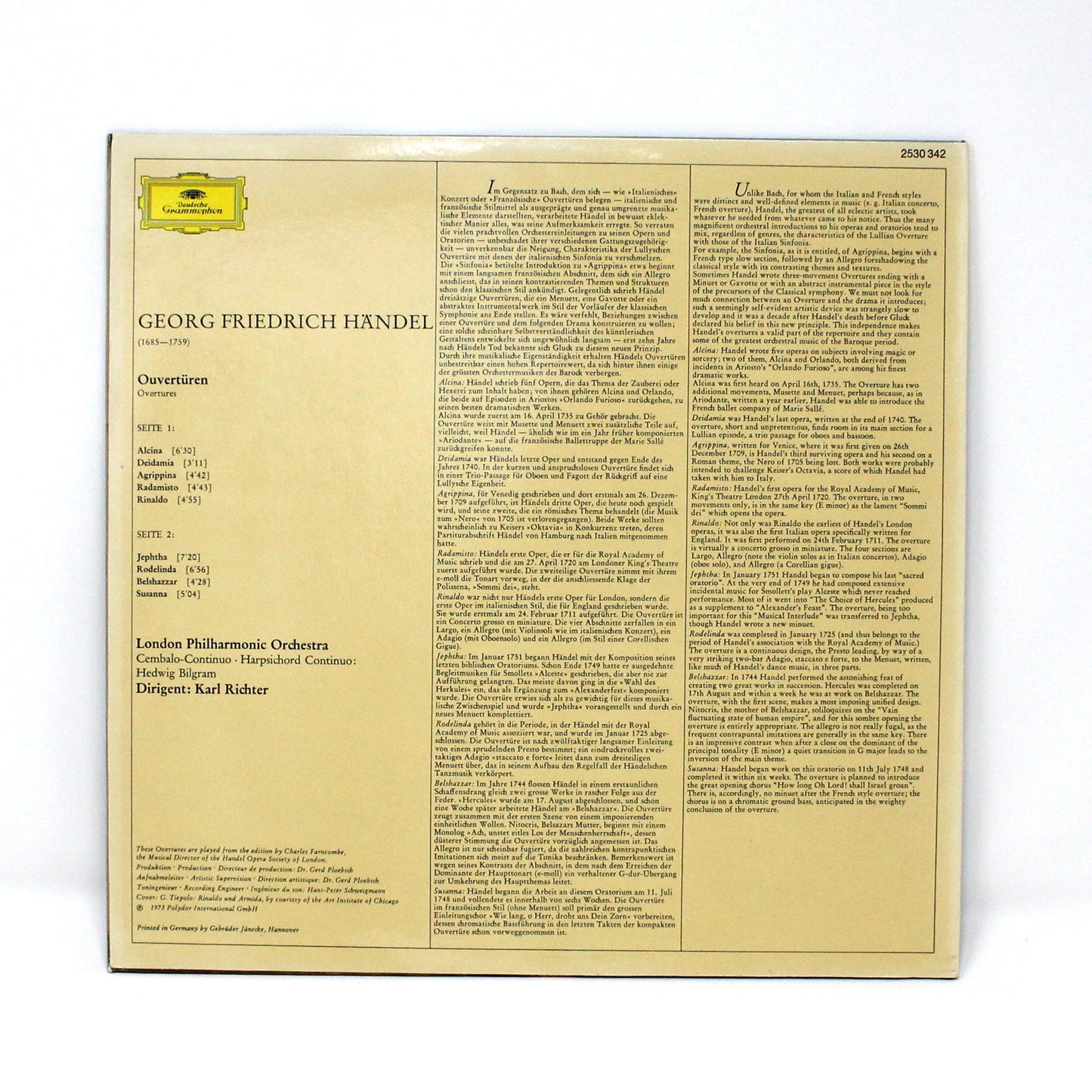 Record Album, GF Handel Overtures, London Philharmonic Orchestra, 1973, Polydor, Vintage Vinyl, USED, EX