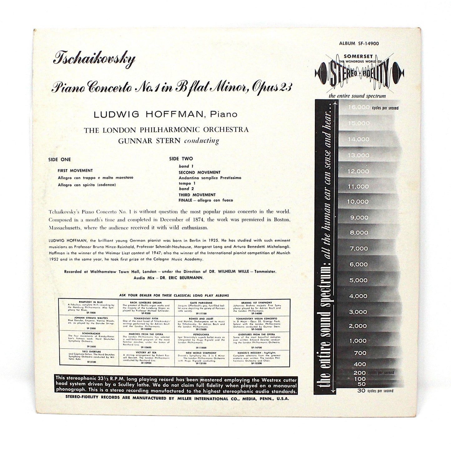Record Album, Tchaikovsky Concerto for Piano in B Minor, London Philharmonic Orchestra, 1961, Vintage Vinyl, USED Excellent