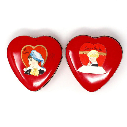 Tins, Gift Tin / Candy Tin, Valentine Heart Shaped Collectible Tin, Metal Heart with Vintage Cut-Out, Set of 2, 2020's