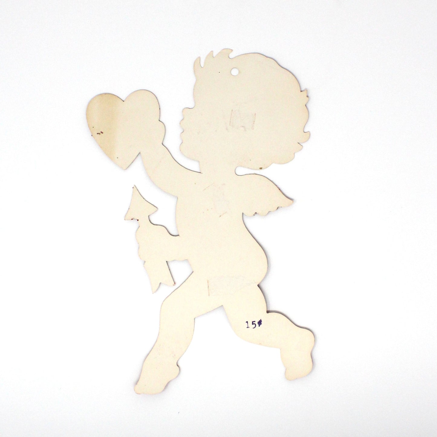 Die-Cut Decor, Valentine Cupid Silhouette, Holding Heart & Arrow, Red Metallic with Glitter, Vintage, 1970's
