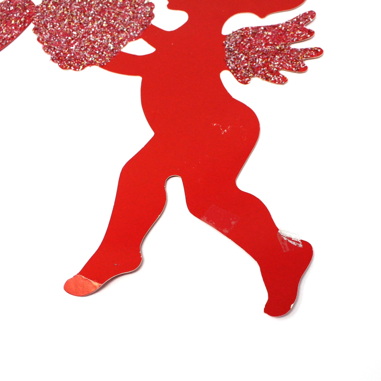Die-Cut Decor, Valentine Cupid Silhouettes, Holding Heart & Arrow, Red with Glitter, Set of 2, Vintage, 1970's