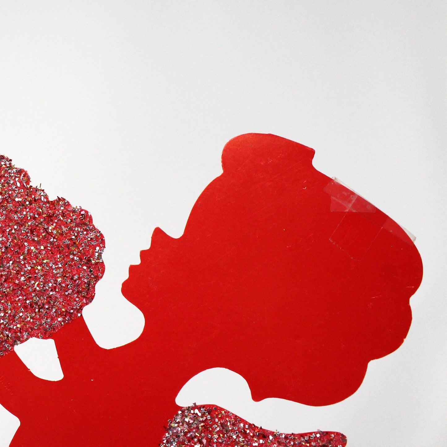 Die-Cut Decor, Valentine Cupid Silhouettes, Holding Heart & Arrow, Red with Glitter, Set of 2, Vintage, 1970's