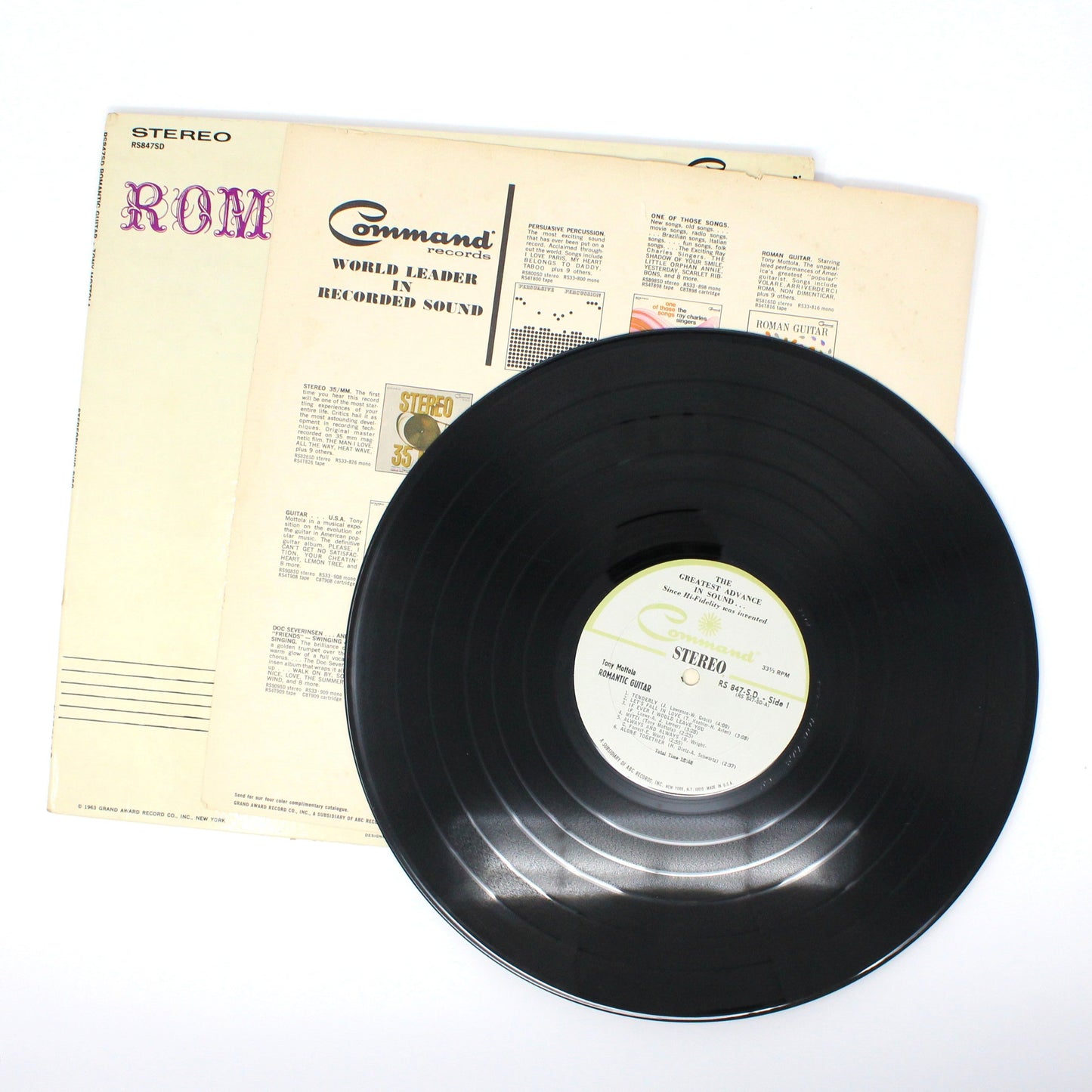 Record Album, Tony Mottola, Romantic Guitar, Gatefold Cover, 1963, Vintage Vinyl, USED, VG+, SOLD